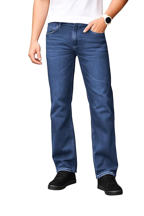 Men's Smart Fit Stretchable Jeans || Mid-Rise Denim Pants with Whisker Wash ||