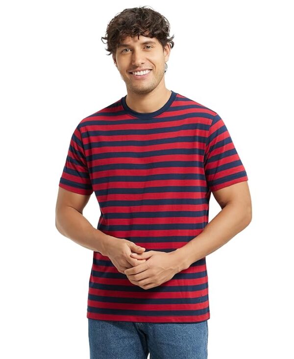 Men's Super Combed Cotton Rich Striped Regular Fit Round Neck Half Sleeve T-Shirt